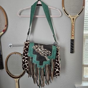 Handmade leather tote messenger bag by Holy Cow Couture cheetah giraffe …